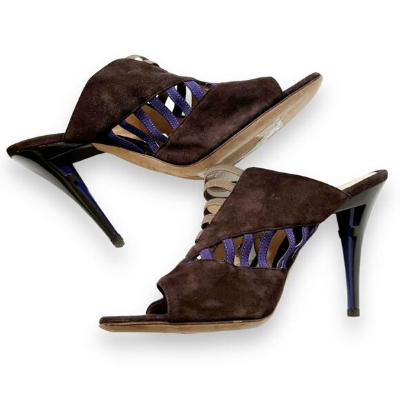 Fendi Sandalo Mix Elastico + Fuoco Art Brown Suede Open Toe Heels Women’s Siz 40 - Picture 5 of 10